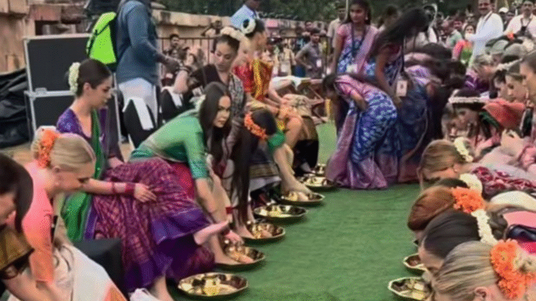 Indian women assist miss world contestants with foot washing, video