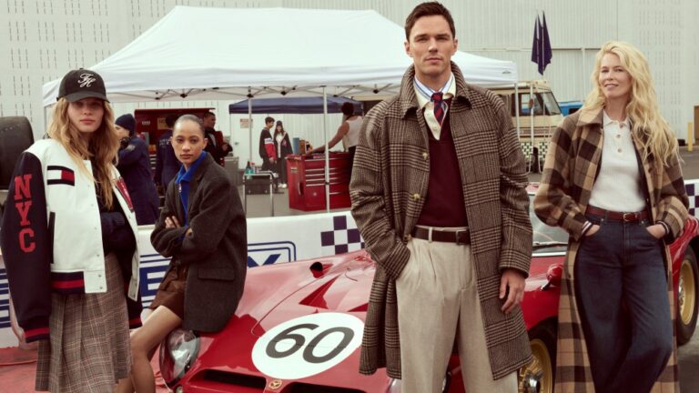 Claudia schiffer and nicholas hoult star in the hilfiger racing