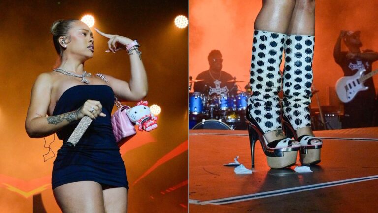 Latto revives versace's 2010 'alice in wonderland' boots during performance