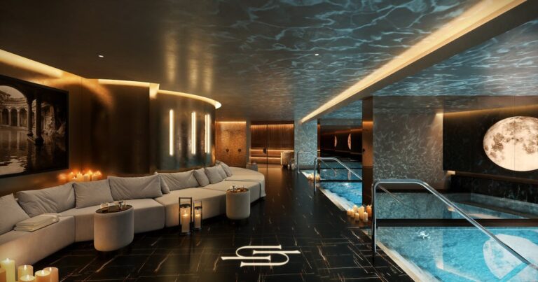 This luxurious wellness club features its own rooftop sauna and