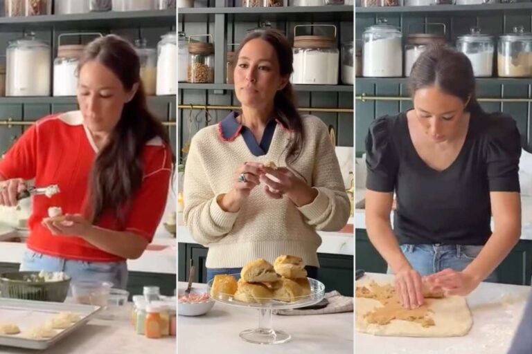 Joanna gaines showed off three fall sweaters in the kitchen: