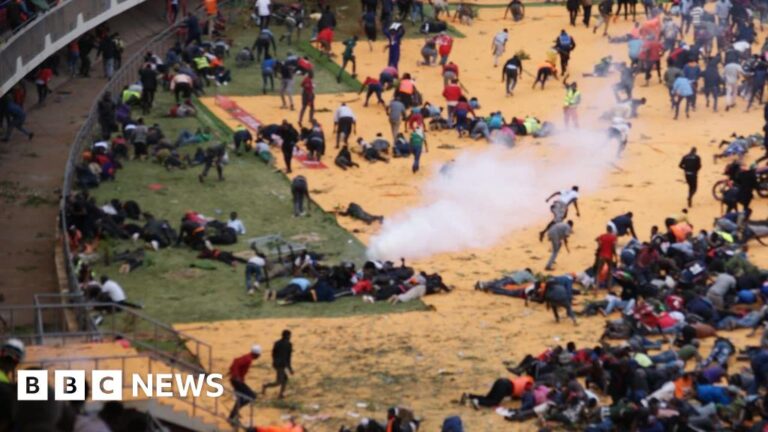 Kenyan police use gunfire and tear gas to break up crowds at Kasarani Stadium. Kenyan police use gunfire and tear gas to break up