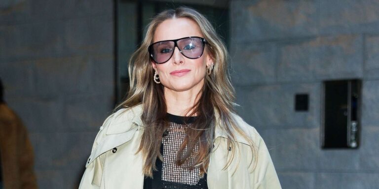 Kristen Bell sports only a black bra beneath her sheer mesh top. Kristen bell sports only a black bra beneath her sheer