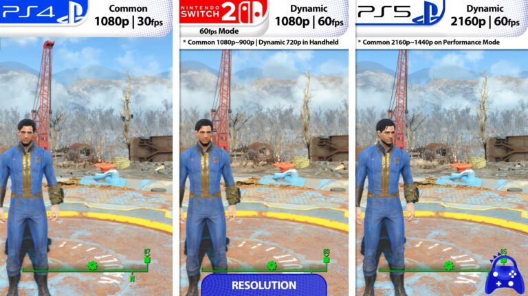 Comparison of graphics in Fallout 4 on Nintendo Switch, PS4, and PS5 Comparison of graphics in Fallout 4 on Nintendo Switch, PS4,