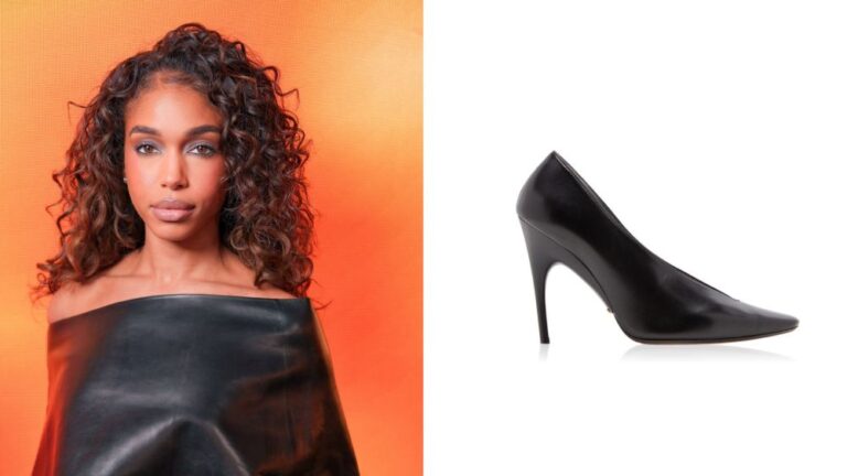 Lori Harvey dons all black while wearing Balenciaga Duchesse pumps